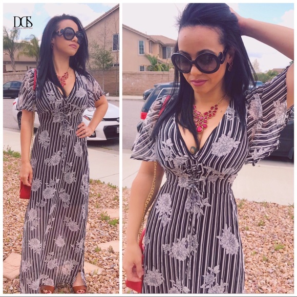 5 ⭐️ Bliss - Stripe + Floral Sheer Maxi Dress - Picture 4 of 7